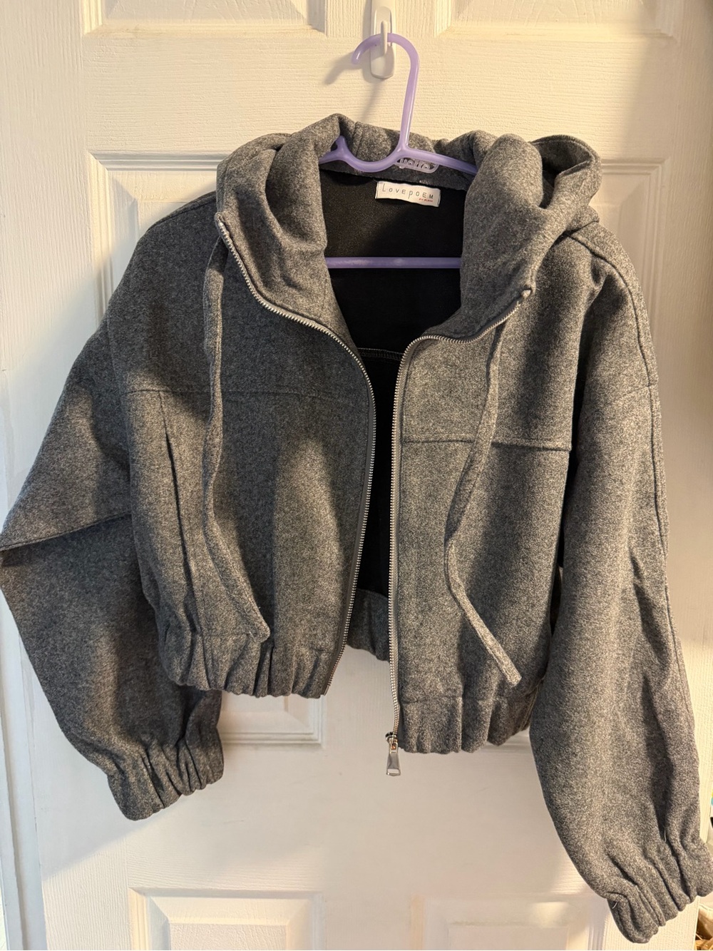 Love Poem Gray Cropped Hooded Jacket – Size Medium